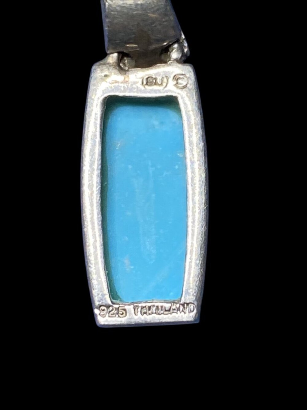 GU Sterling Silver Turquoise Cable Necklace With Pendant Light Blue Gemstone 16" - Picture 5 of 6